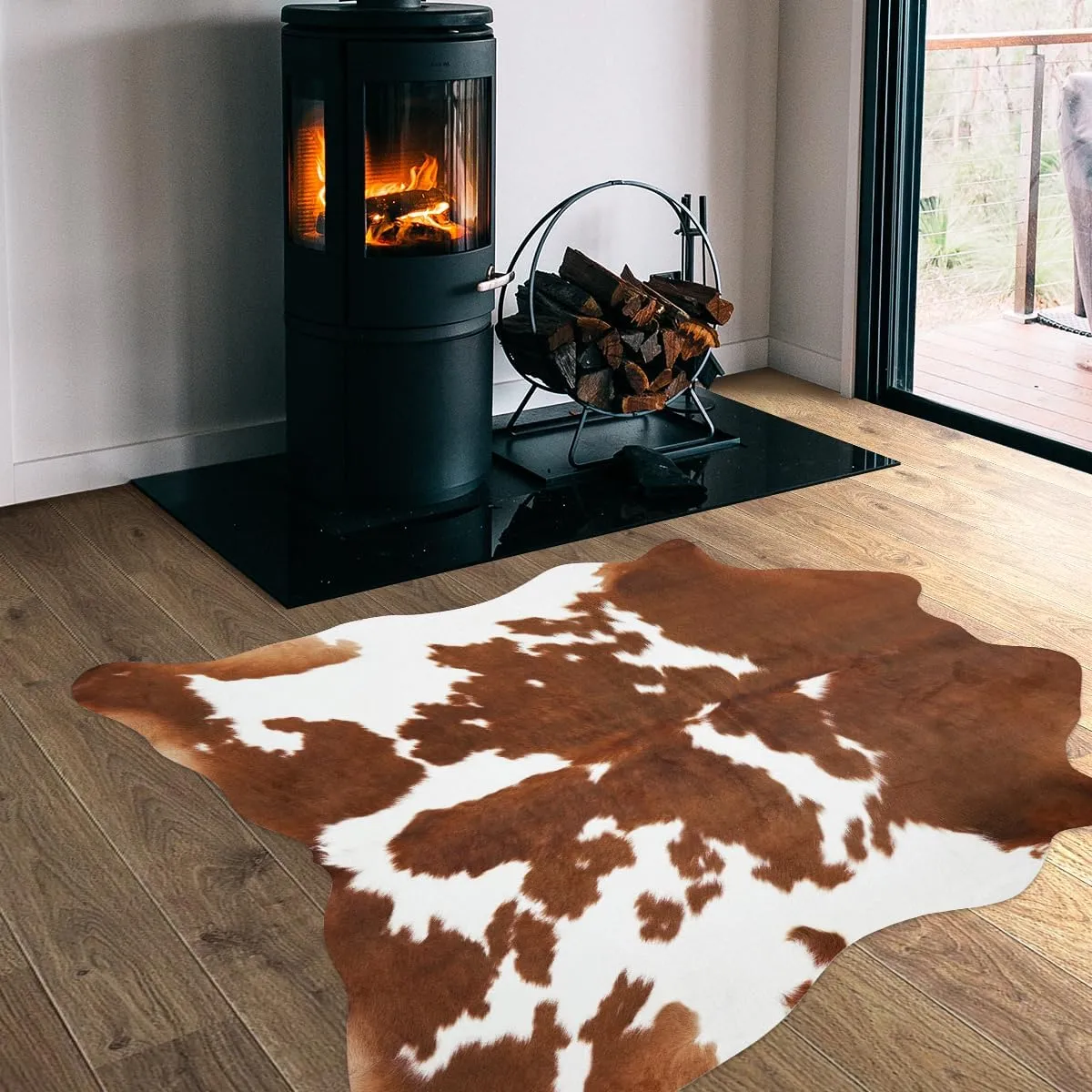 Cow Hide Rug Faux Cowhide Rug 4.6 x 5.2 Feet Small Cow Print Rugs Area Carpet Animal Print Western Home Decor for Living Room Bedroom Office