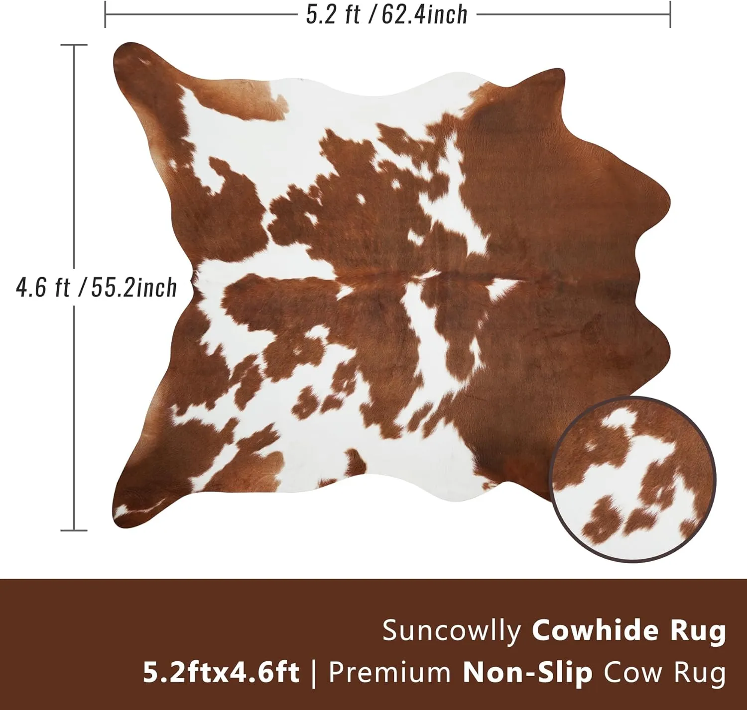 Cow Hide Rug Faux Cowhide Rug 4.6 x 5.2 Feet Small Cow Print Rugs Area Carpet Animal Print Western Home Decor for Living Room Bedroom Office