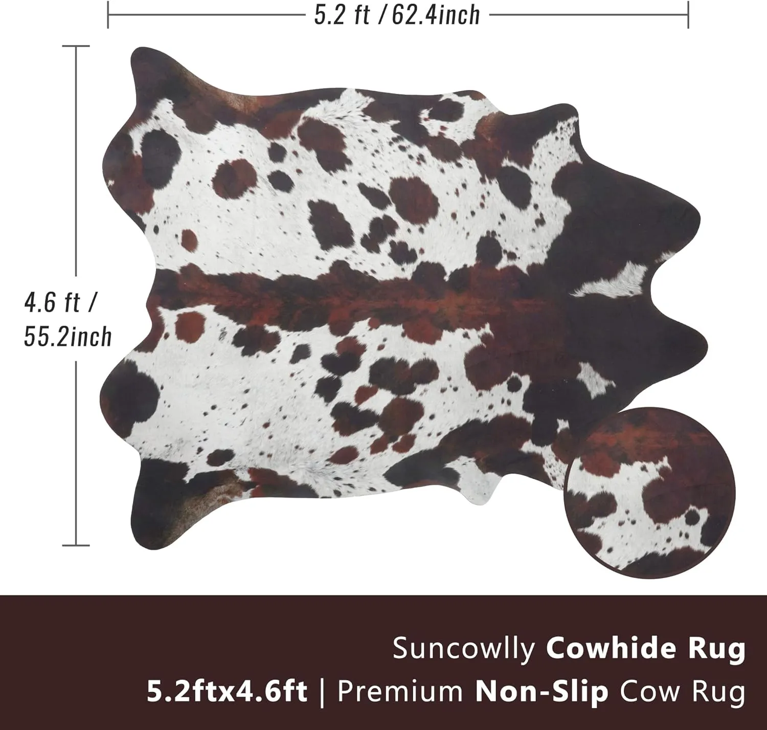 Cow Hide Rug Faux Cowhide Rugs 4.6x5.2ft Animal Print Carpet Small Premium Area Rug for Bedroom Living Room Office Western Home Decor