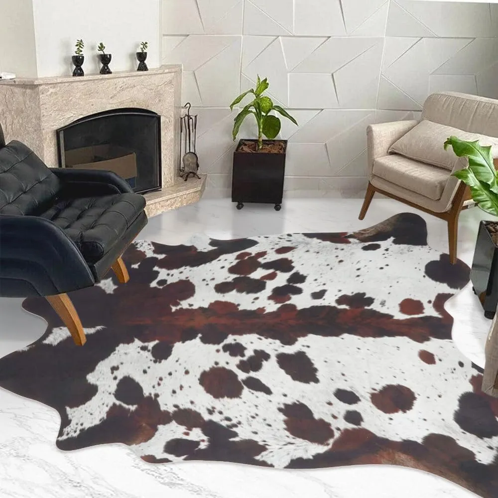 Cow Hide Rug Faux Cowhide Rugs 4.6x5.2ft Animal Print Carpet Small Premium Area Rug for Bedroom Living Room Office Western Home Decor