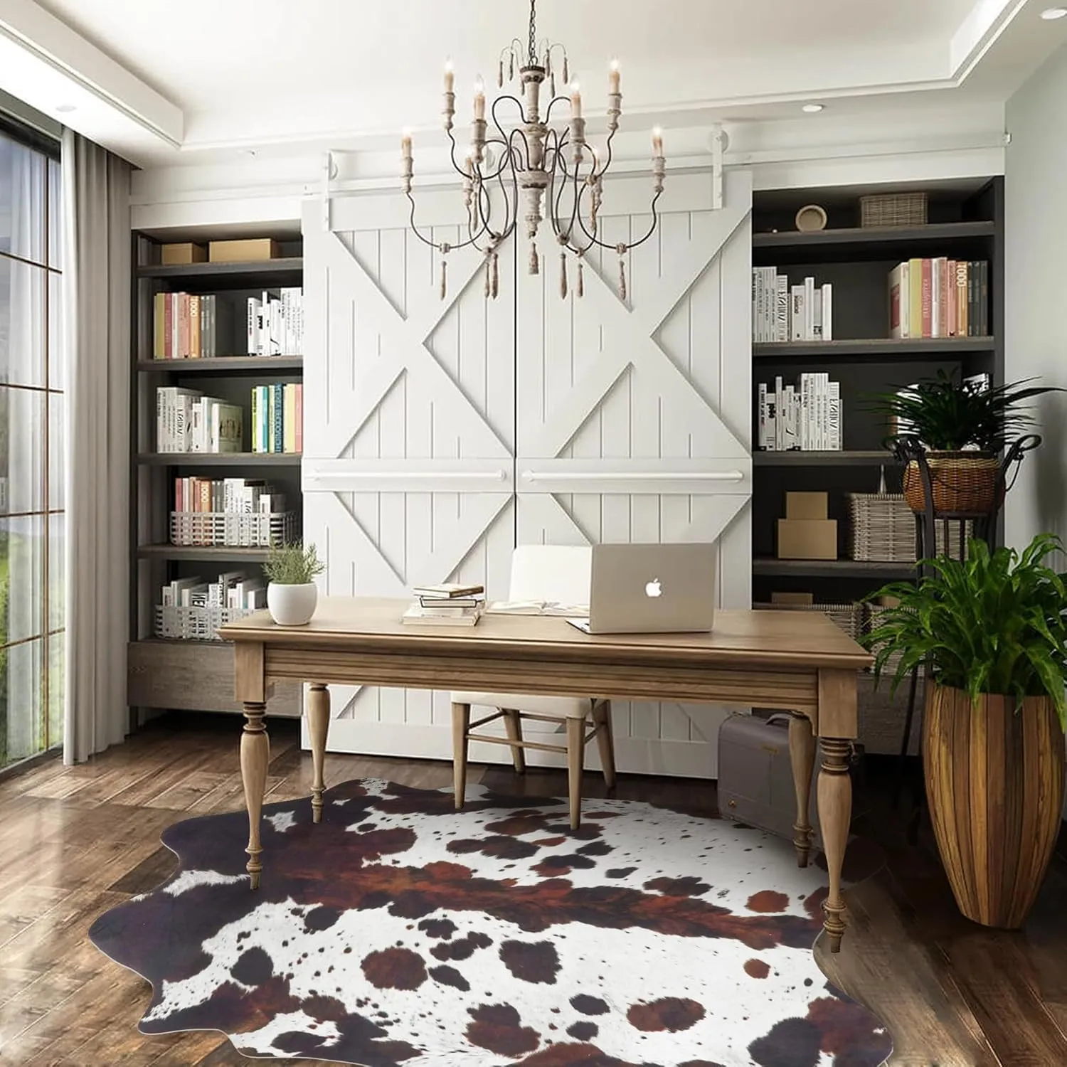 Cow Hide Rug Faux Cowhide Rugs 4.6x5.2ft Animal Print Carpet Small Premium Area Rug for Bedroom Living Room Office Western Home Decor