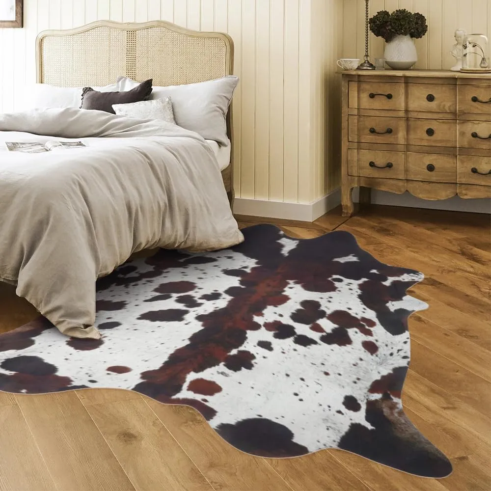 Cow Hide Rug Faux Cowhide Rugs 4.6x5.2ft Animal Print Carpet Small Premium Area Rug for Bedroom Living Room Office Western Home Decor