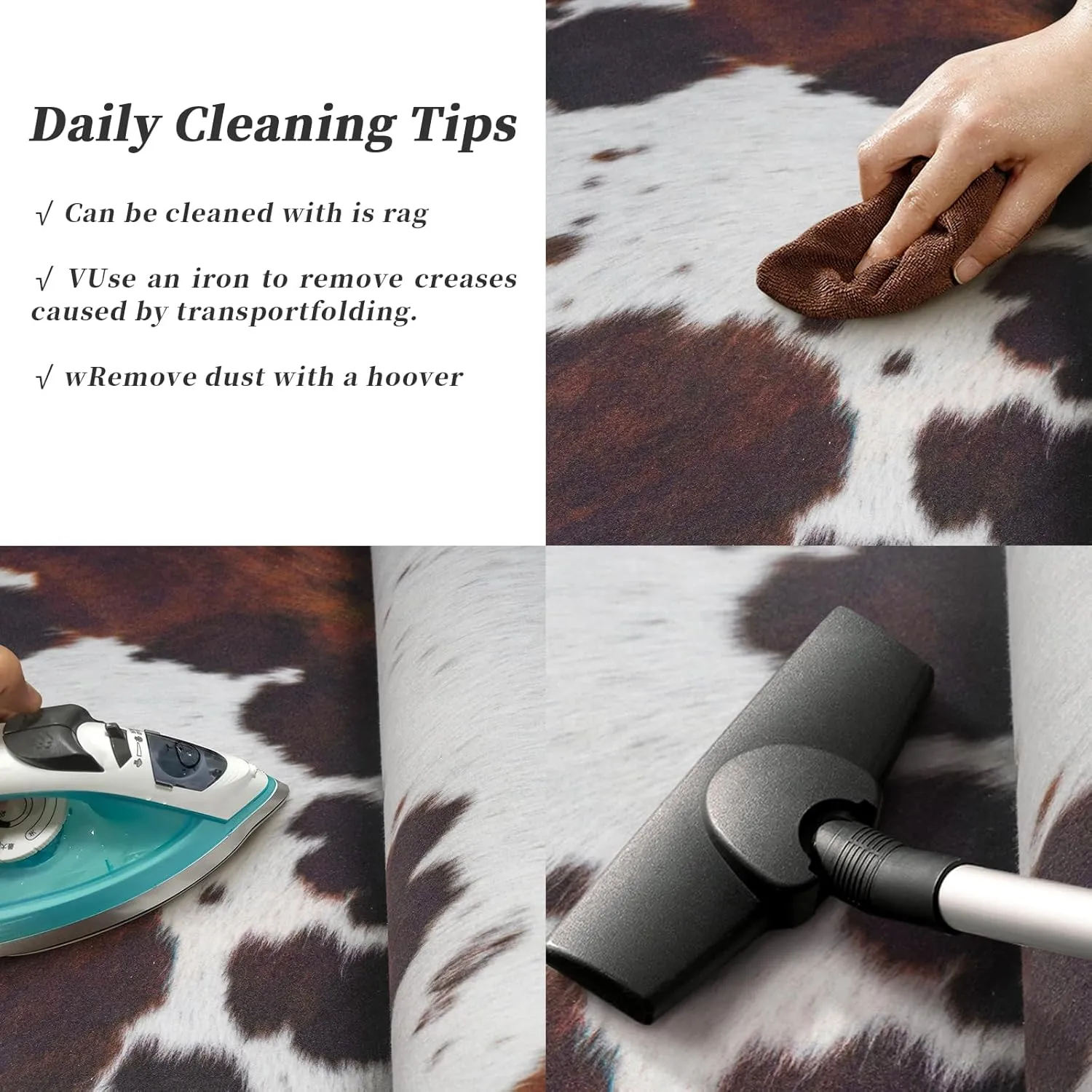 Cow Hide Rug Faux Cowhide Rugs 4.6x5.2ft Animal Print Carpet Small Premium Area Rug for Bedroom Living Room Office Western Home Decor