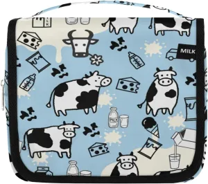 Cow Milk Hanging Travel Toiletry Bag - Waterproof Organizer Makeup Bag with Sturdy Hook, Toiletries Portable Cosmetic Bag, Large Capacity Toiletry Kit for Women Men