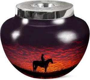 Cowboy Cremation Urns for Adult Ashes Women - Large Purple Memorial Urns for Adult Male - Matki Burial Urn for Human Ashes - Funeral Urn for Mom & Dad - 7 Inch