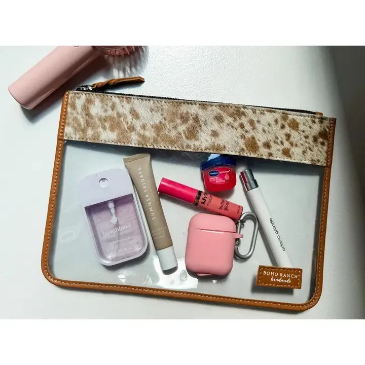 Cowhide Clear Toiletry Makeup Bag