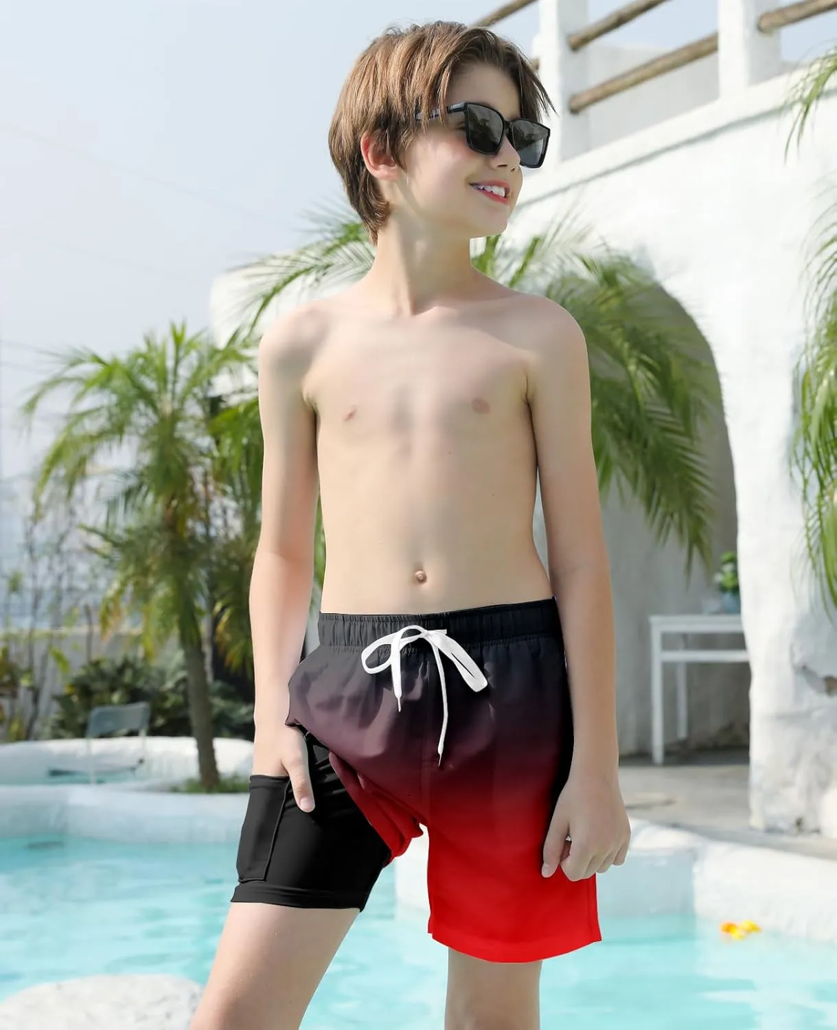 Cozople Boys Swim Trunks Quick Dry Compression Liner Swim Shorts Summer Bathing Suit with Inner Pocket Swimwear 7-20T