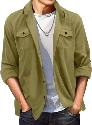crazynekos Men's Casual Suede Long Sleeve Button Down Shirt Beach Slim Fit Shirt