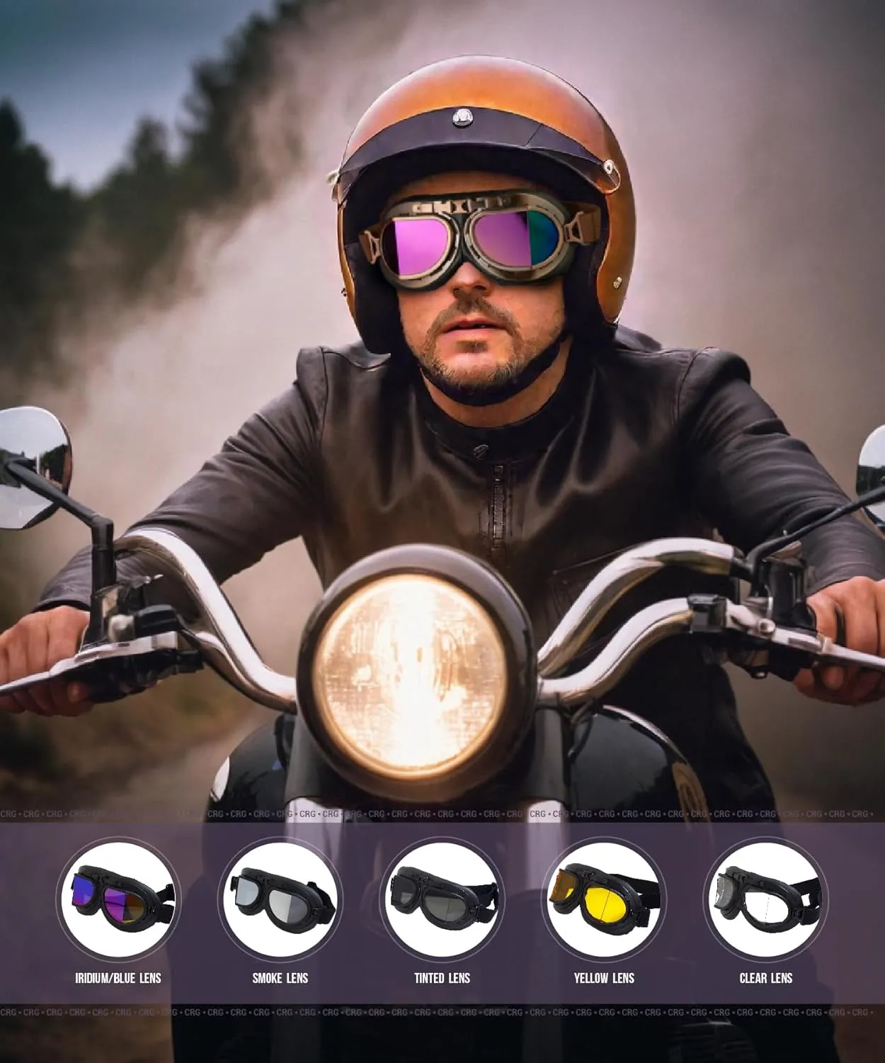 CRG Sports Motorcycle Goggle Aviator Pilot Style Cruiser Scooter Motocross Goggles for Man, Woman, Adult