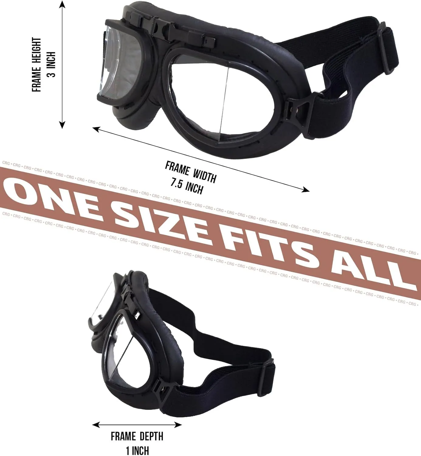 CRG Sports Motorcycle Goggle Aviator Pilot Style Cruiser Scooter Motocross Goggles for Man, Woman, Adult