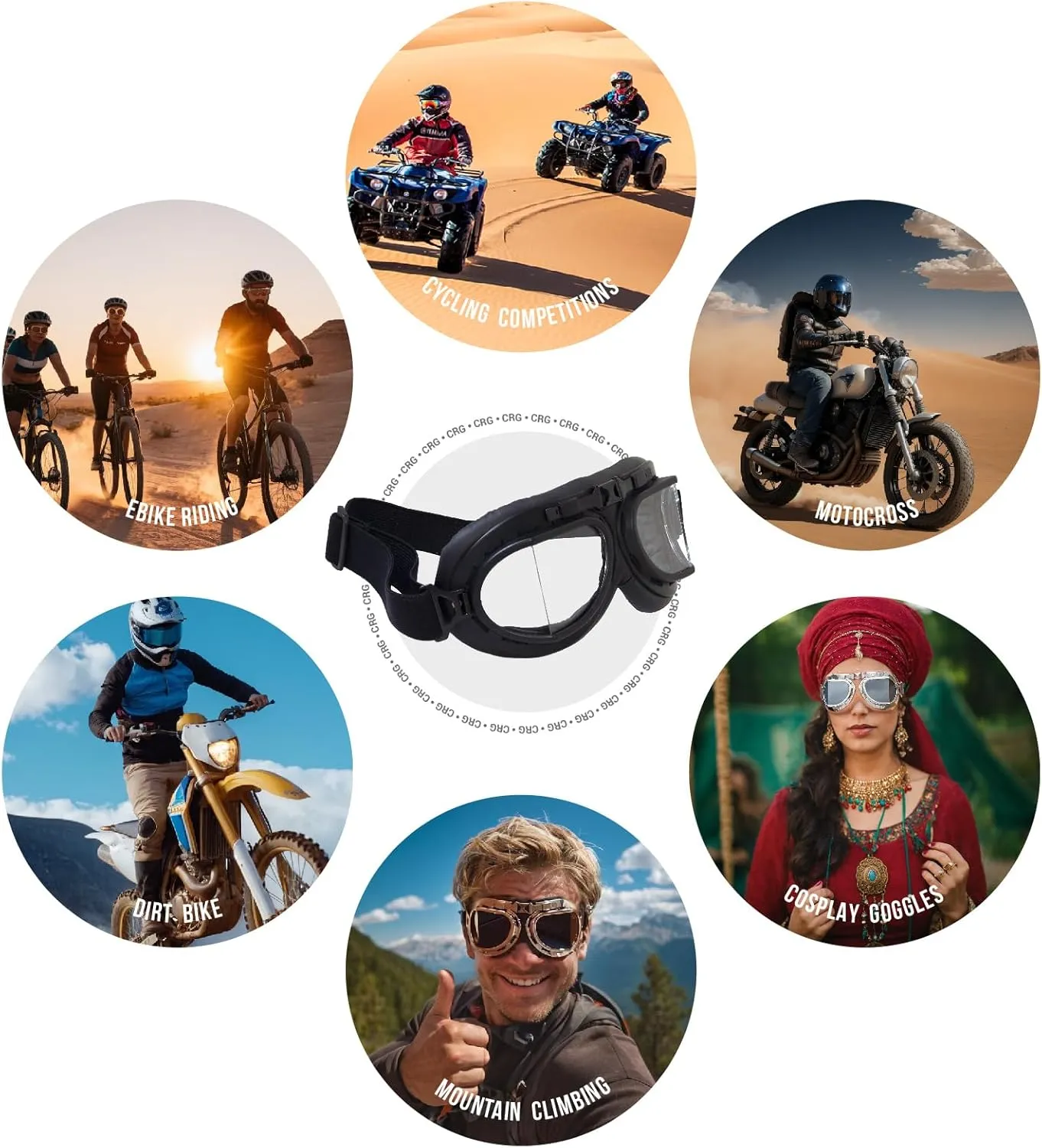 CRG Sports Motorcycle Goggle Aviator Pilot Style Cruiser Scooter Motocross Goggles for Man, Woman, Adult