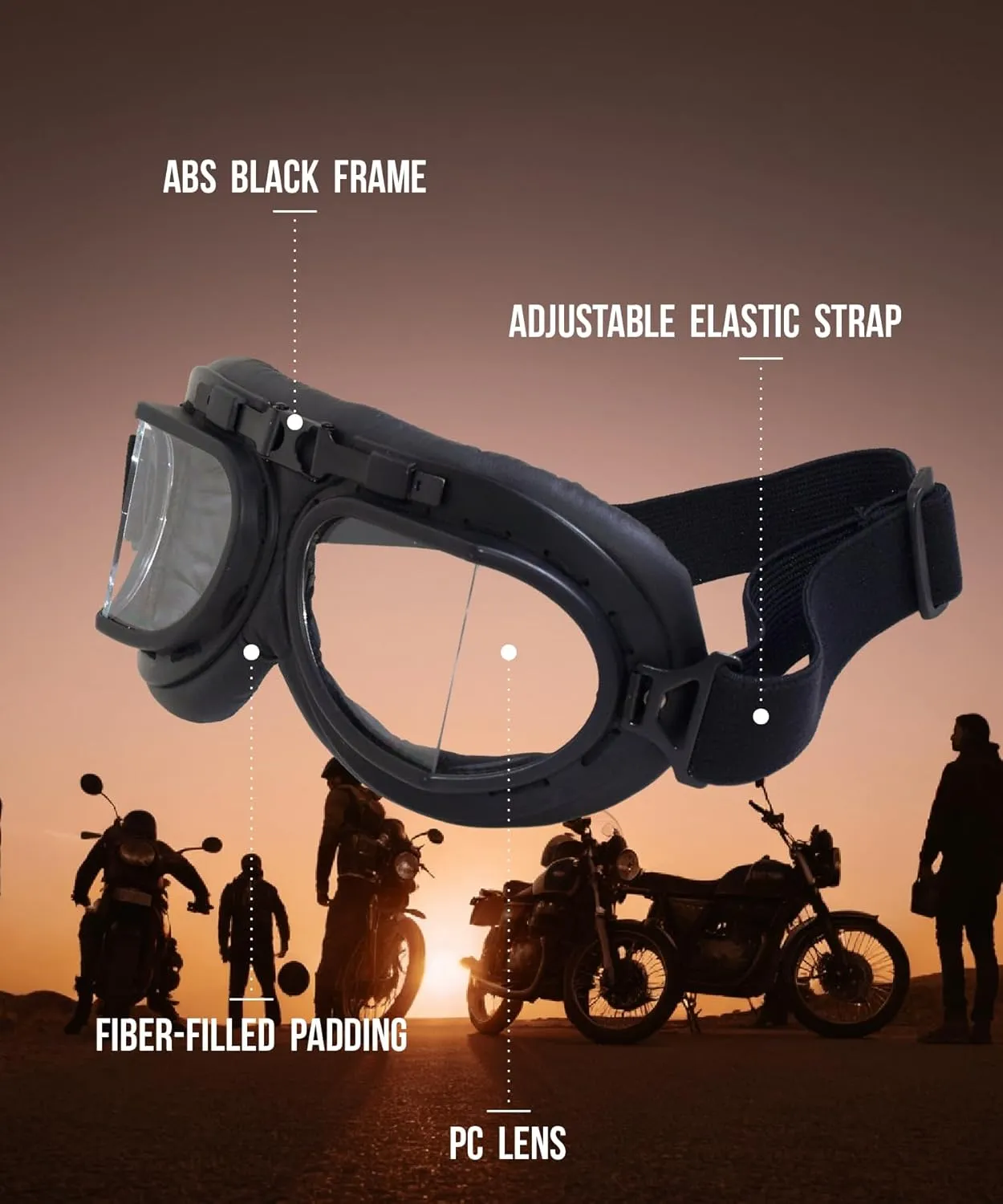 CRG Sports Motorcycle Goggle Aviator Pilot Style Cruiser Scooter Motocross Goggles for Man, Woman, Adult