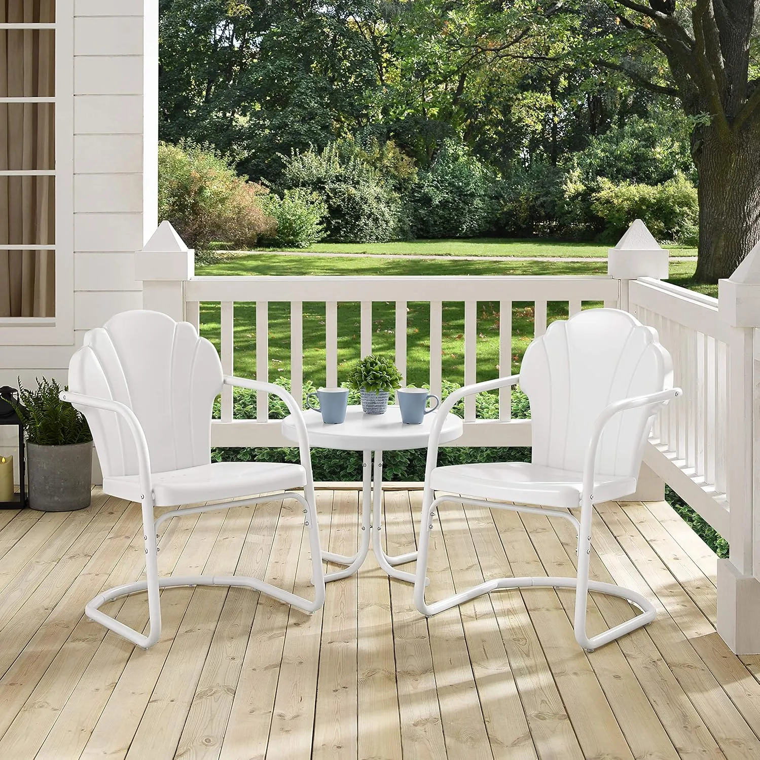 Crosley Furniture Tulip 3-Piece Outdoor Chair and Side Table Set, Retro Metal Patio Conversation Sets, White