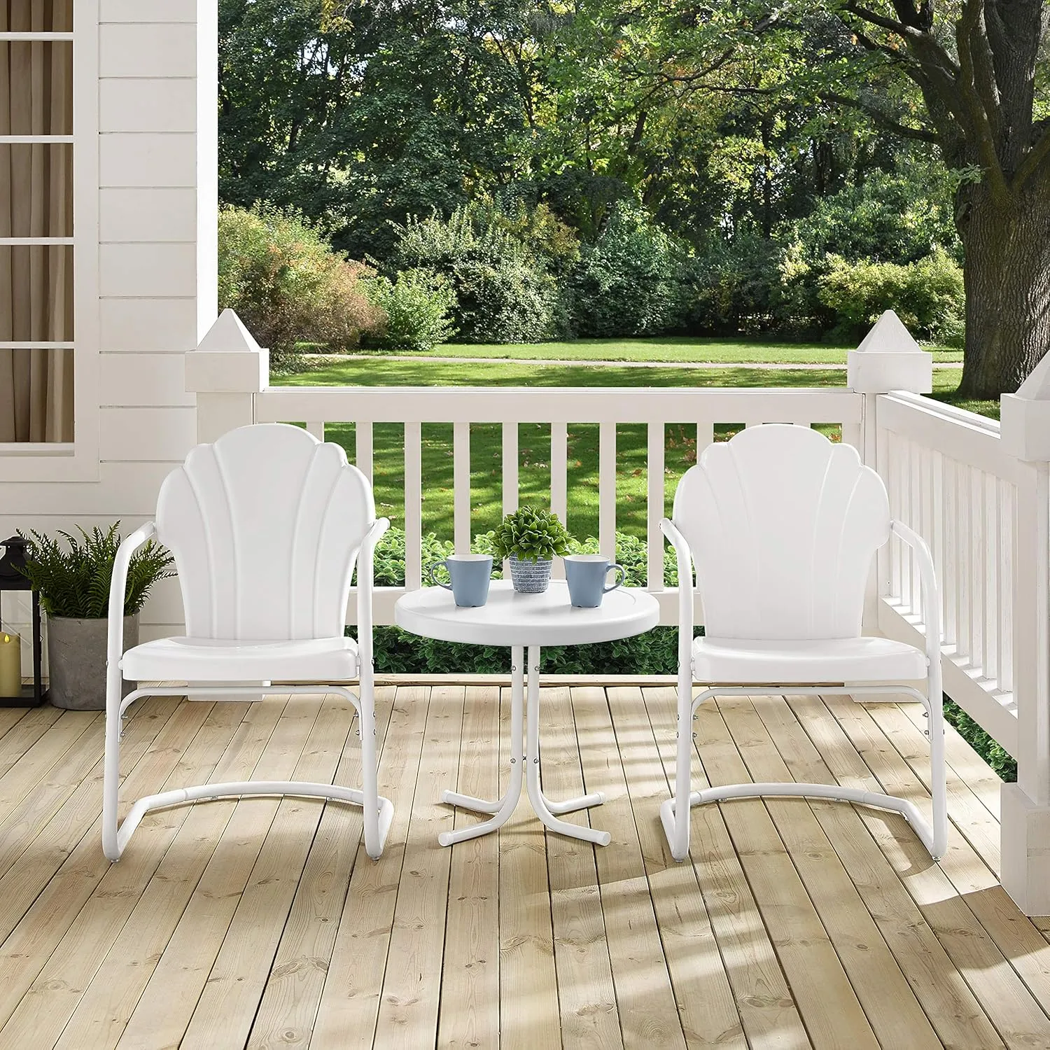 Crosley Furniture Tulip 3-Piece Outdoor Chair and Side Table Set, Retro Metal Patio Conversation Sets, White