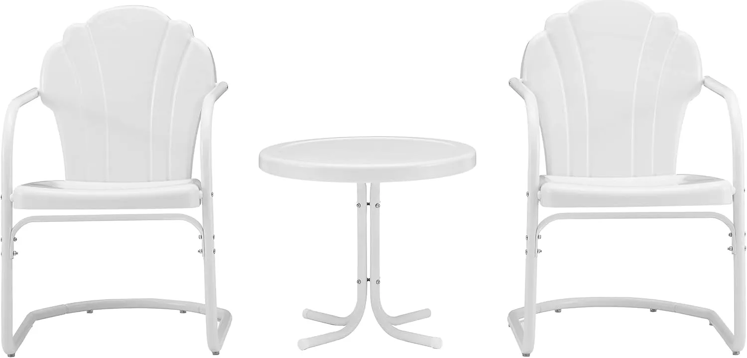 Crosley Furniture Tulip 3-Piece Outdoor Chair and Side Table Set, Retro Metal Patio Conversation Sets, White