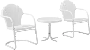 Crosley Furniture Tulip 3-Piece Outdoor Chair and Side Table Set, Retro Metal Patio Conversation Sets, White
