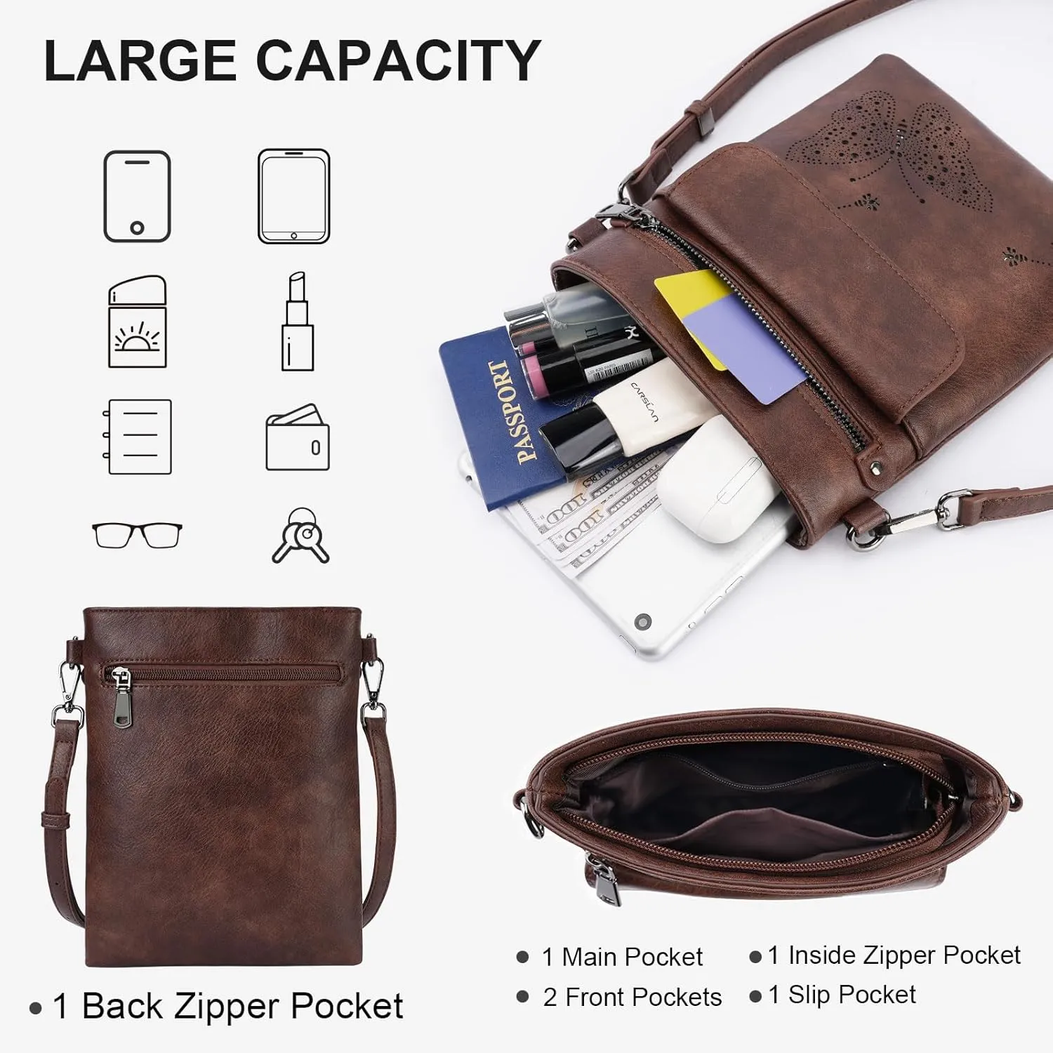 Crossbody Bag for women, Vegan Leathe Cross body Purse with Adjustable Strap, Multi Pocket Shoulder Handbag
