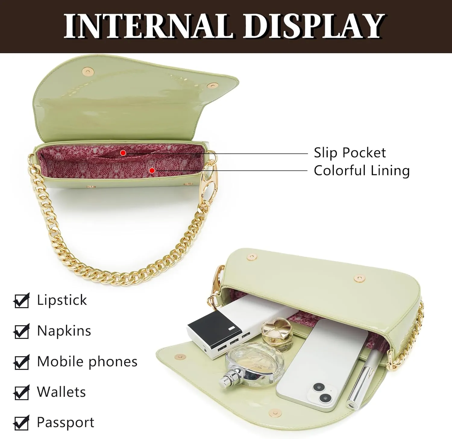 Crossbody Bag Y2K Trendy Purses for Women Patent Leather Shoulder Handbags Hobo Bag with Chian Strap
