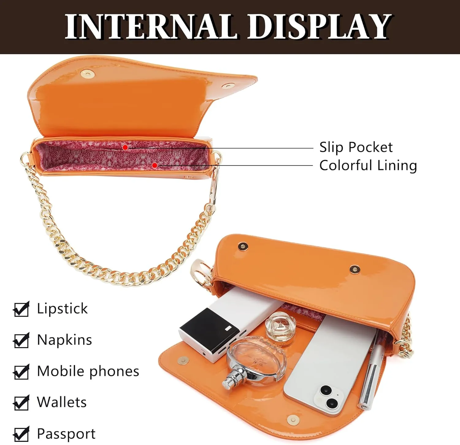 Crossbody Bag Y2K Trendy Purses for Women Patent Leather Shoulder Handbags Hobo Bag with Chian Strap