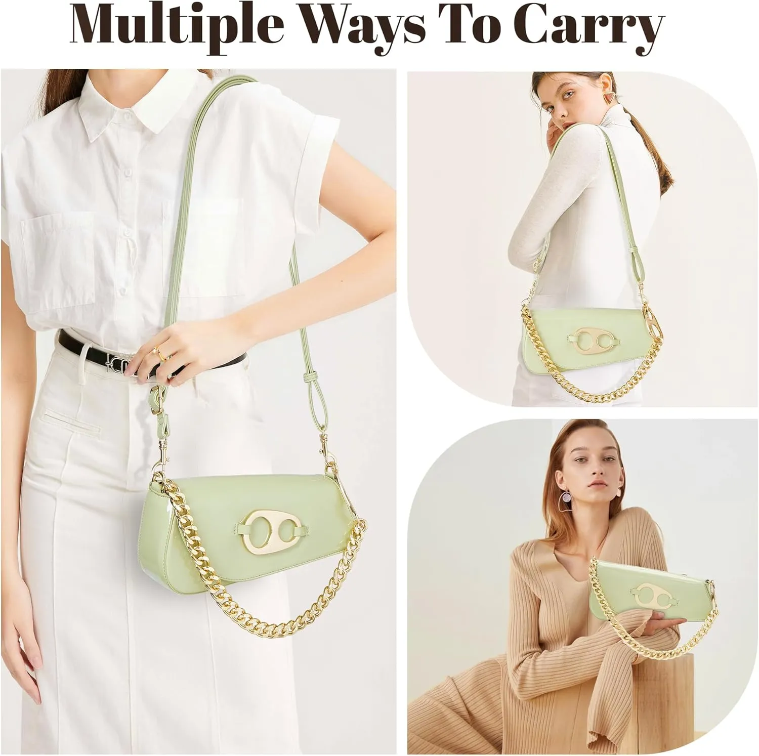 Crossbody Bag Y2K Trendy Purses for Women Patent Leather Shoulder Handbags Hobo Bag with Chian Strap