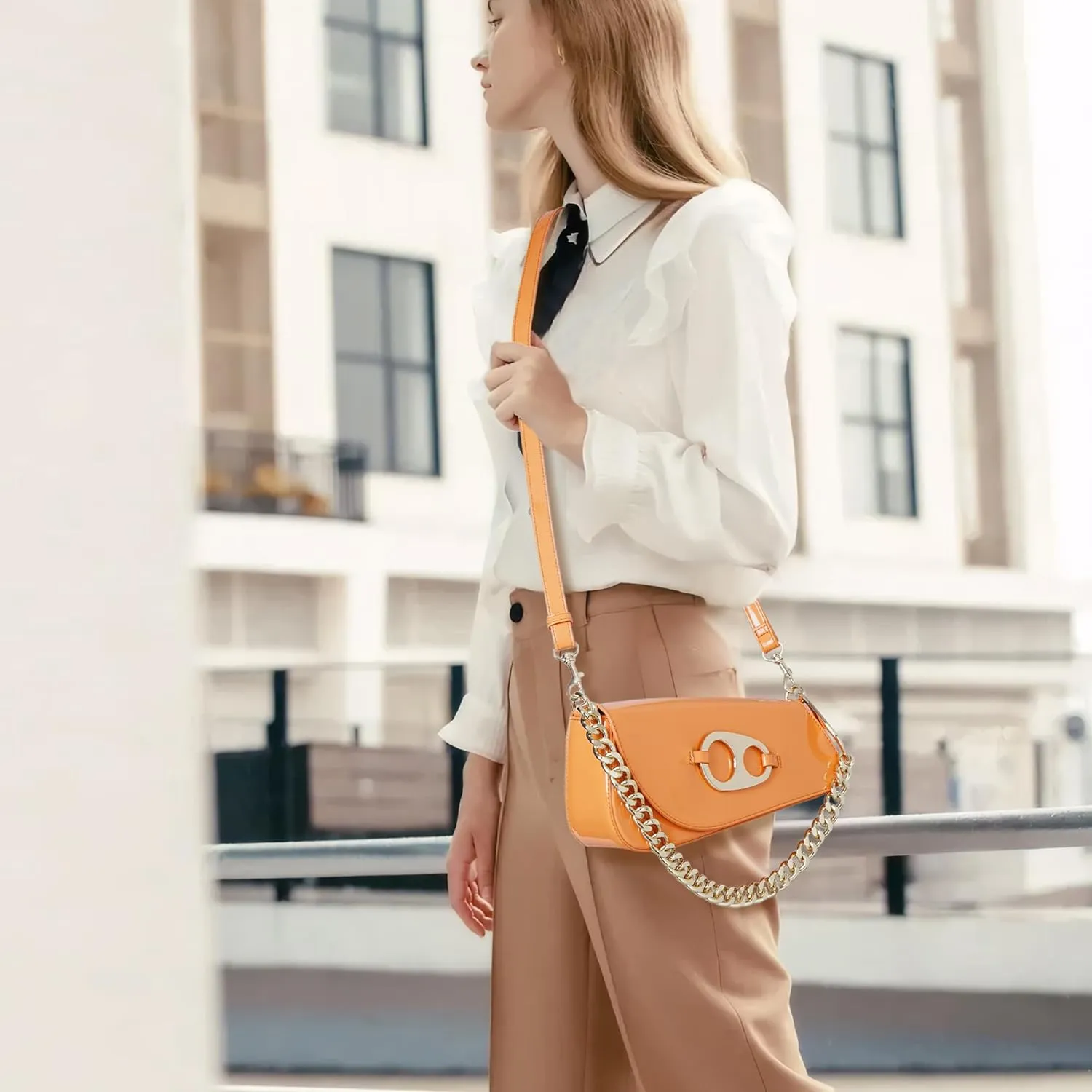 Crossbody Bag Y2K Trendy Purses for Women Patent Leather Shoulder Handbags Hobo Bag with Chian Strap