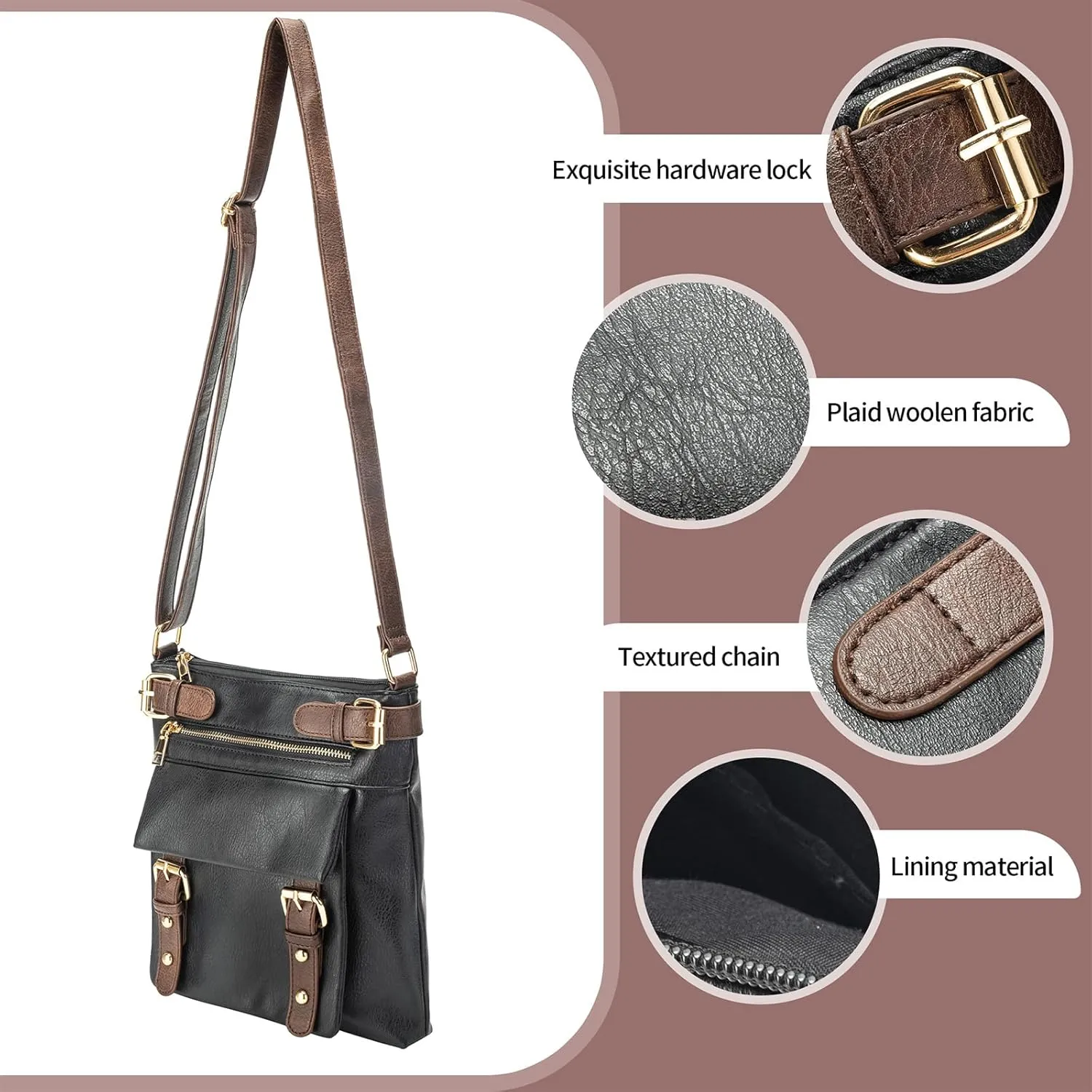 Crossbody Bags for Women Trendy Soft Vegan Leather medium Purses Cross Body Multi Pocket Shoulder bags Handbags