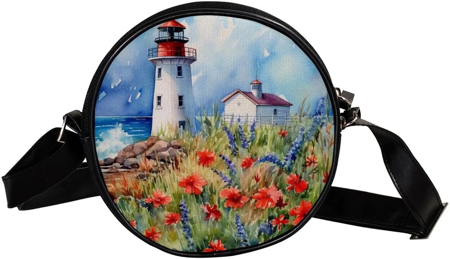 Crossbody Bags for Women,Crossbody Bag Men,Small Sling Bag,Flower Bush Summer Lighthouse,Crossbody Purse