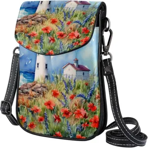 Crossbody Bags for Women,Crossbody Bag Men,Small Sling Bag,Flower Bush Summer Lighthouse,Crossbody Purse