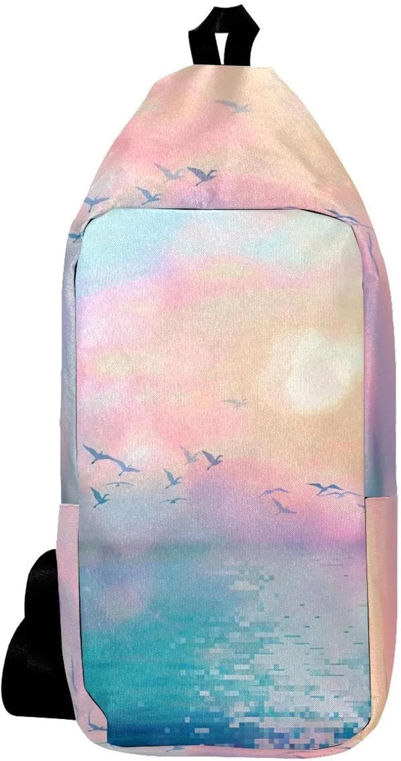 Crossbody Bags for Women,Crossbody Bag Men,Small Sling Bag,White Seagull Clouds Ocean,Crossbody Purse