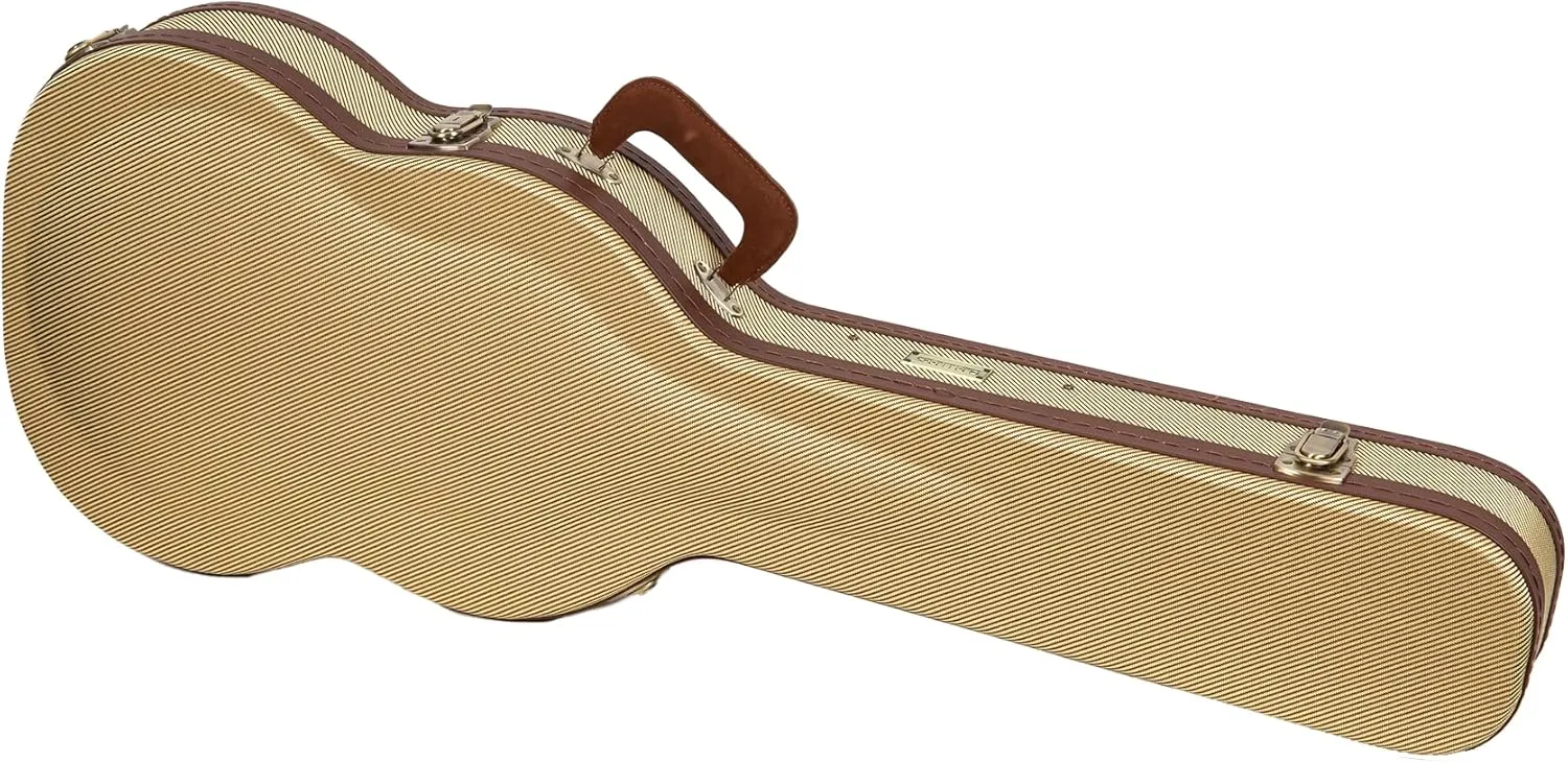 Crossrock Master Series SG Electric Guitar Case | Classic Fabric Tweed Exterior, Re-Engineered Wooden Shell, Leather Handle & Deep Red Velvet Interior