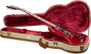 Crossrock Master Series SG Electric Guitar Case | Classic Fabric Tweed Exterior, Re-Engineered Wooden Shell, Leather Handle & Deep Red Velvet Interior
