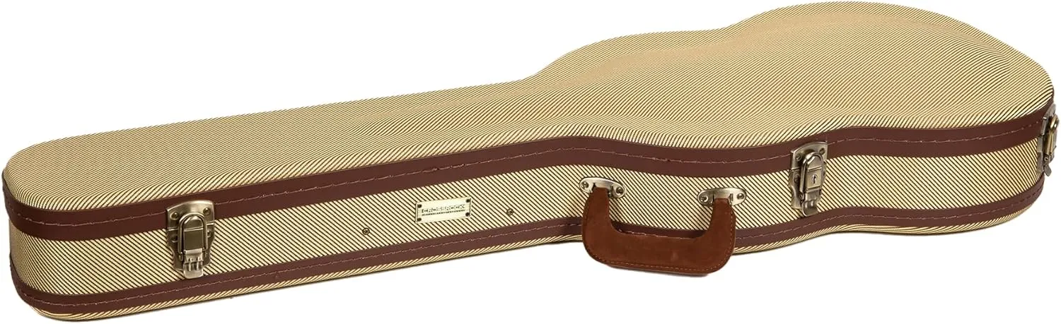 Crossrock Master Series SG Electric Guitar Case | Classic Fabric Tweed Exterior, Re-Engineered Wooden Shell, Leather Handle & Deep Red Velvet Interior