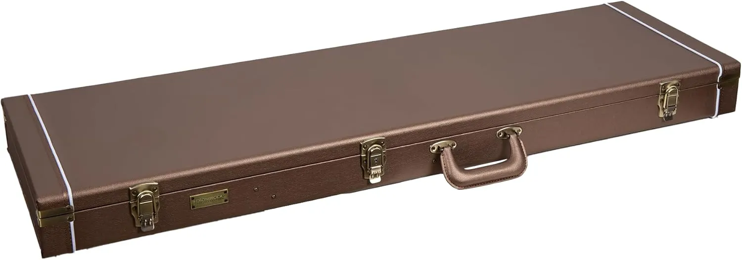 Crossrock Wooden Bass Guitar Case for Fender Precision & Jazz | Chocolate Brown Finish, Purple Velvet Interior, Lock – Designer Series