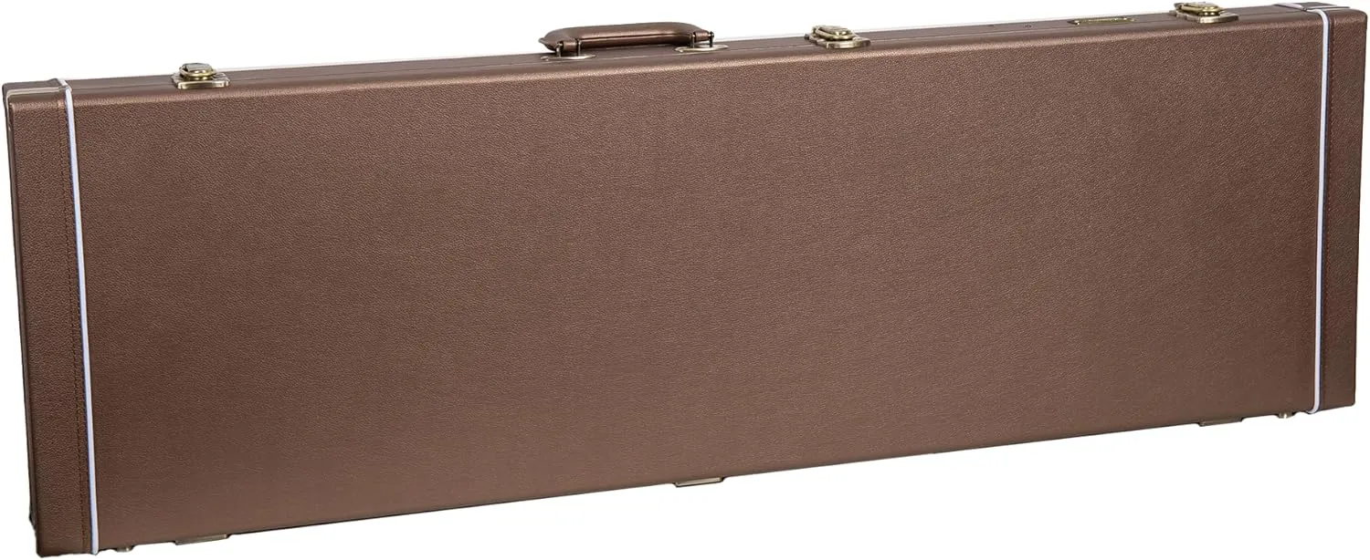 Crossrock Wooden Bass Guitar Case for Fender Precision & Jazz | Chocolate Brown Finish, Purple Velvet Interior, Lock – Designer Series