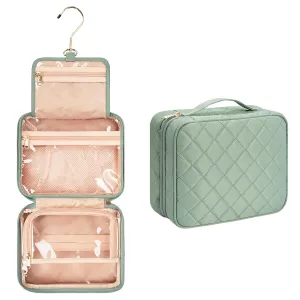 CUBETASTIC Hanging Travel Toiletry Bag, Green Makeup Organizer for Women Men, 3 Compartment Portable Cute Cosmetic Case Water-resistant Small Travel Bag for Toiletries