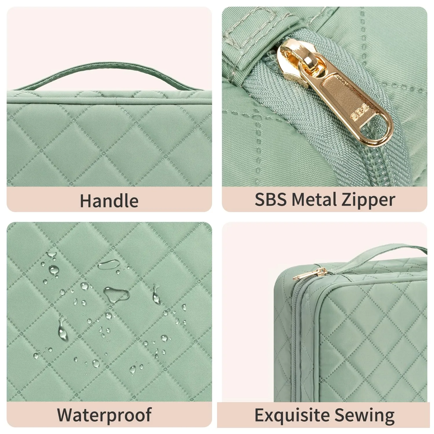 CUBETASTIC Hanging Travel Toiletry Bag, Green Makeup Organizer for Women Men, 3 Compartment Portable Cute Cosmetic Case Water-resistant Small Travel Bag for Toiletries