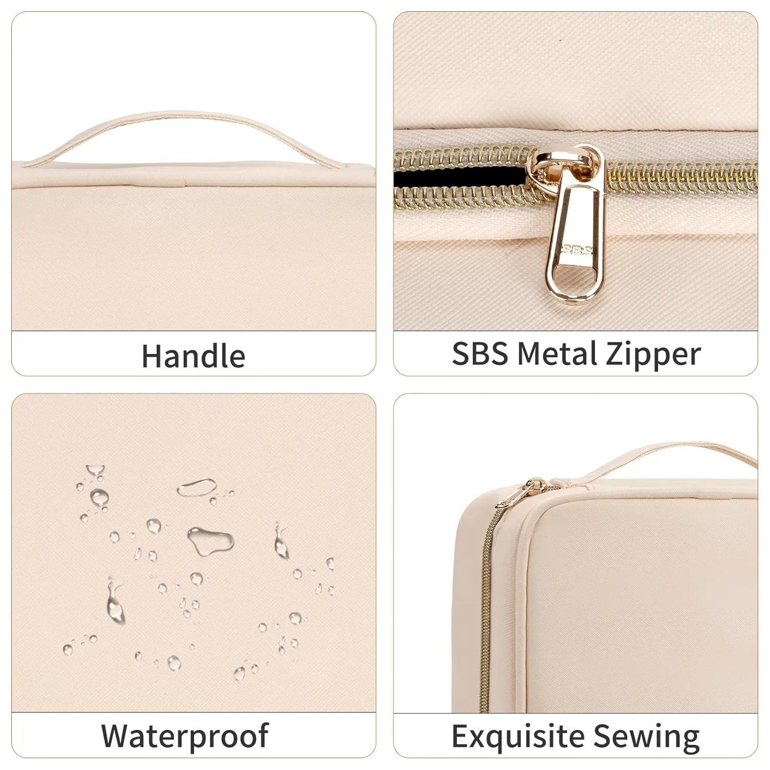 CUBETASTIC Travel Toiletry Bag, Portable Makeup Bag with Hanging Hook Waterproof Cosmetic Organizer Case 3 Compartment Leather Pouch for Toiletries