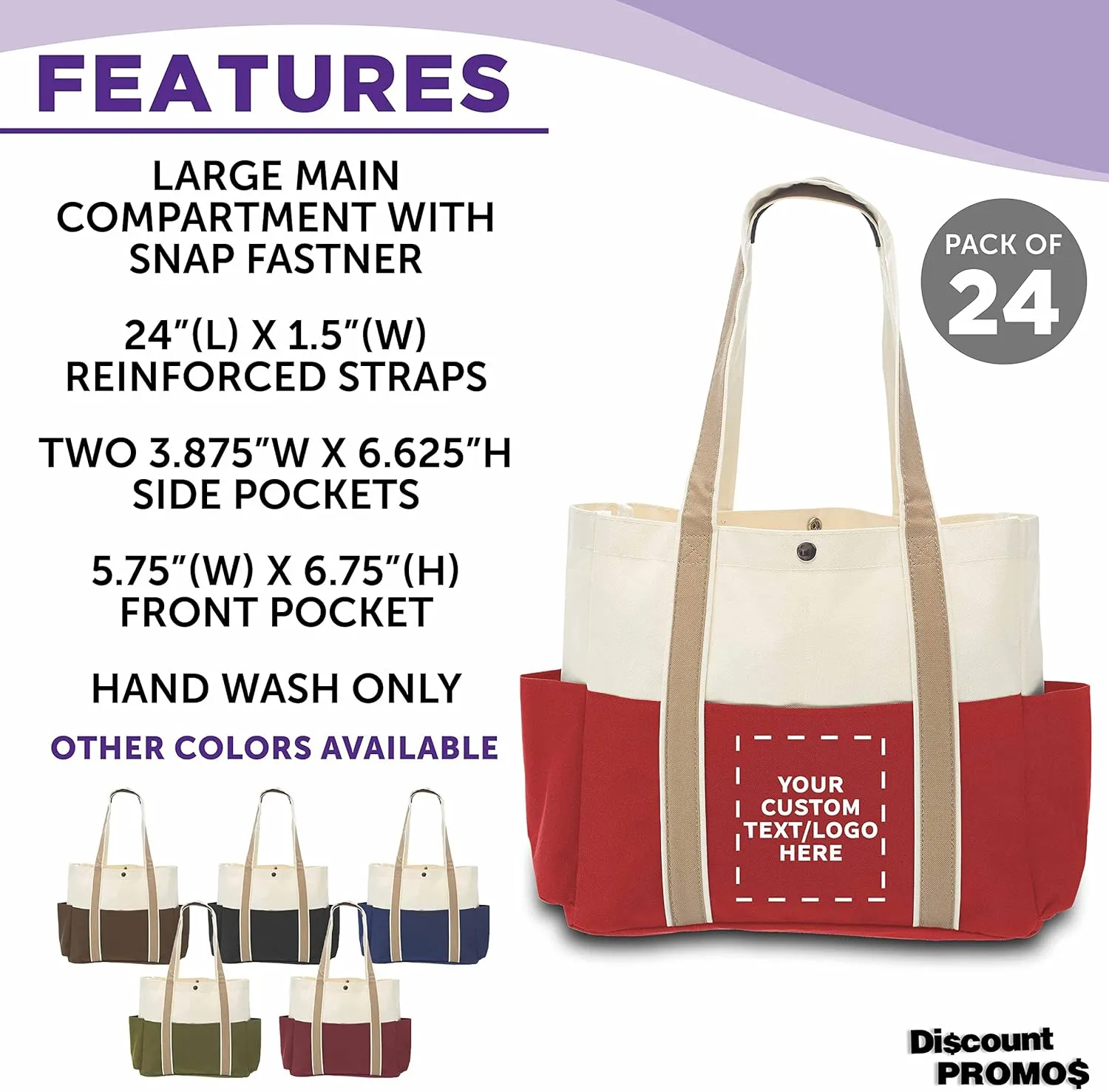 Custom Dual Color Shoulder Tote Bags Set of 24, Personalized Bulk Pack - Cool Modern Design, Perfect For Everyday Use - Red