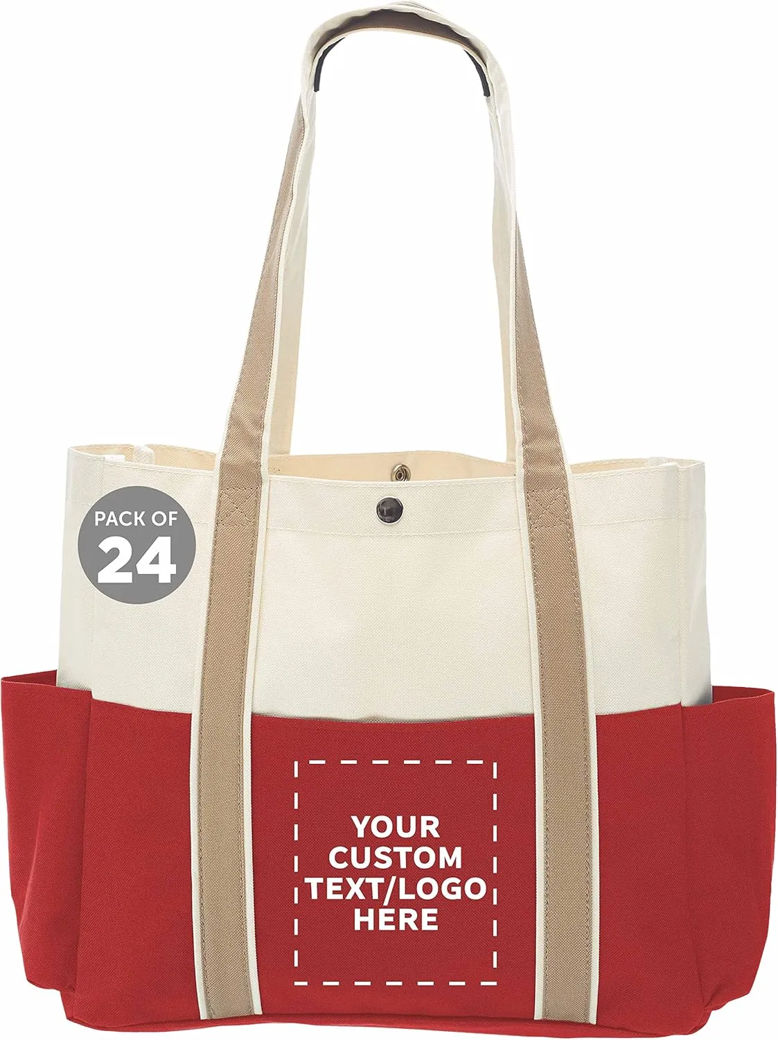 Custom Dual Color Shoulder Tote Bags Set of 24, Personalized Bulk Pack - Cool Modern Design, Perfect For Everyday Use - Red