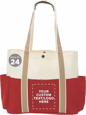 Custom Dual Color Shoulder Tote Bags Set of 24, Personalized Bulk Pack - Cool Modern Design, Perfect For Everyday Use - Red