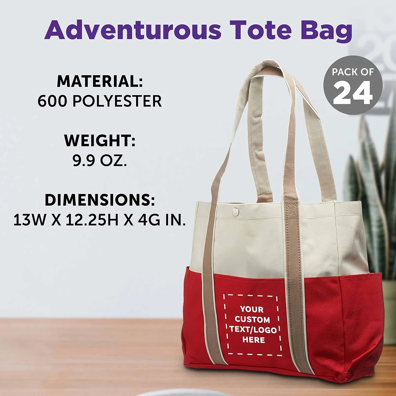 Custom Dual Color Shoulder Tote Bags Set of 24, Personalized Bulk Pack - Cool Modern Design, Perfect For Everyday Use - Red