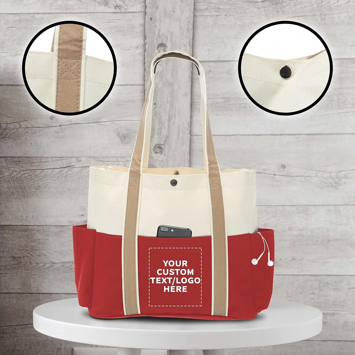 Custom Dual Color Shoulder Tote Bags Set of 24, Personalized Bulk Pack - Cool Modern Design, Perfect For Everyday Use - Red
