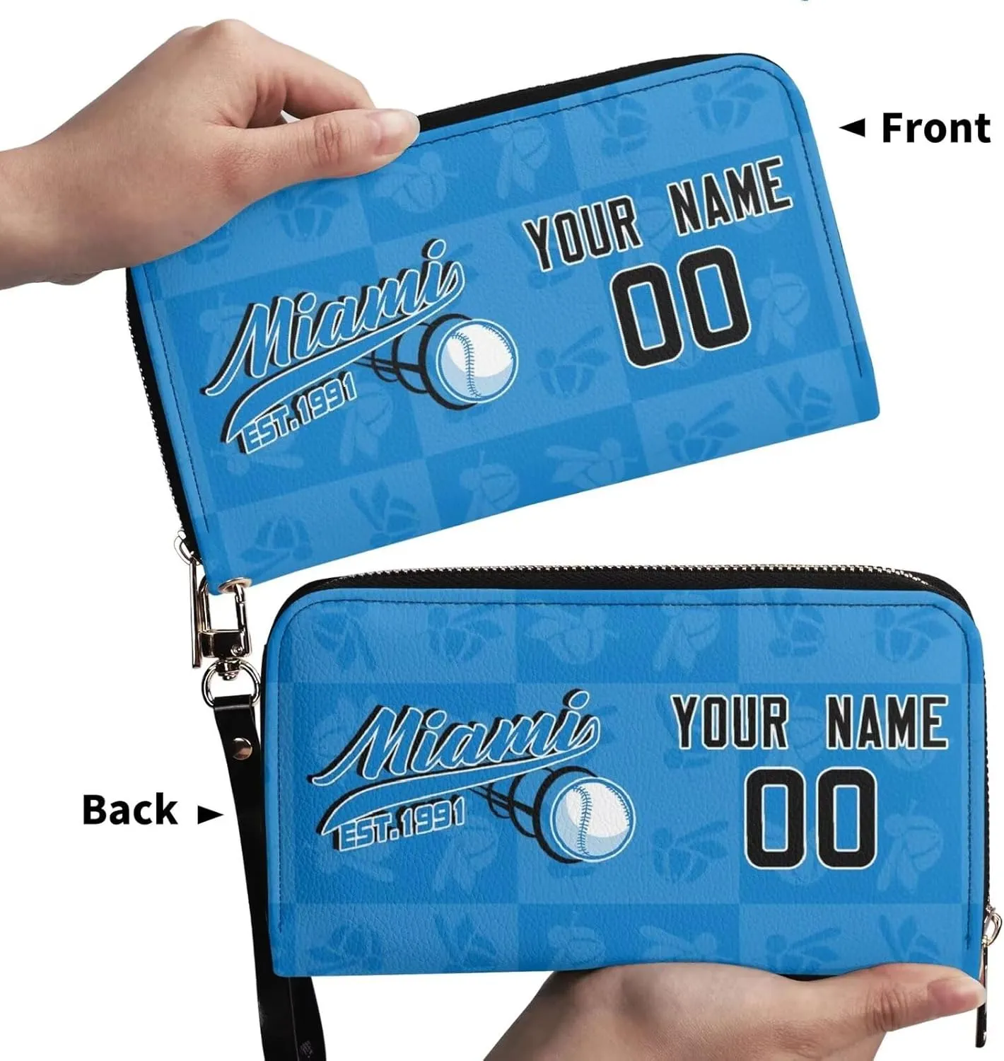 Custom Sports Team Player of Purse Zip Organizer Wallet-Personalized PU Leather Wallet,with Name Number,Fan Gift for Men Women.