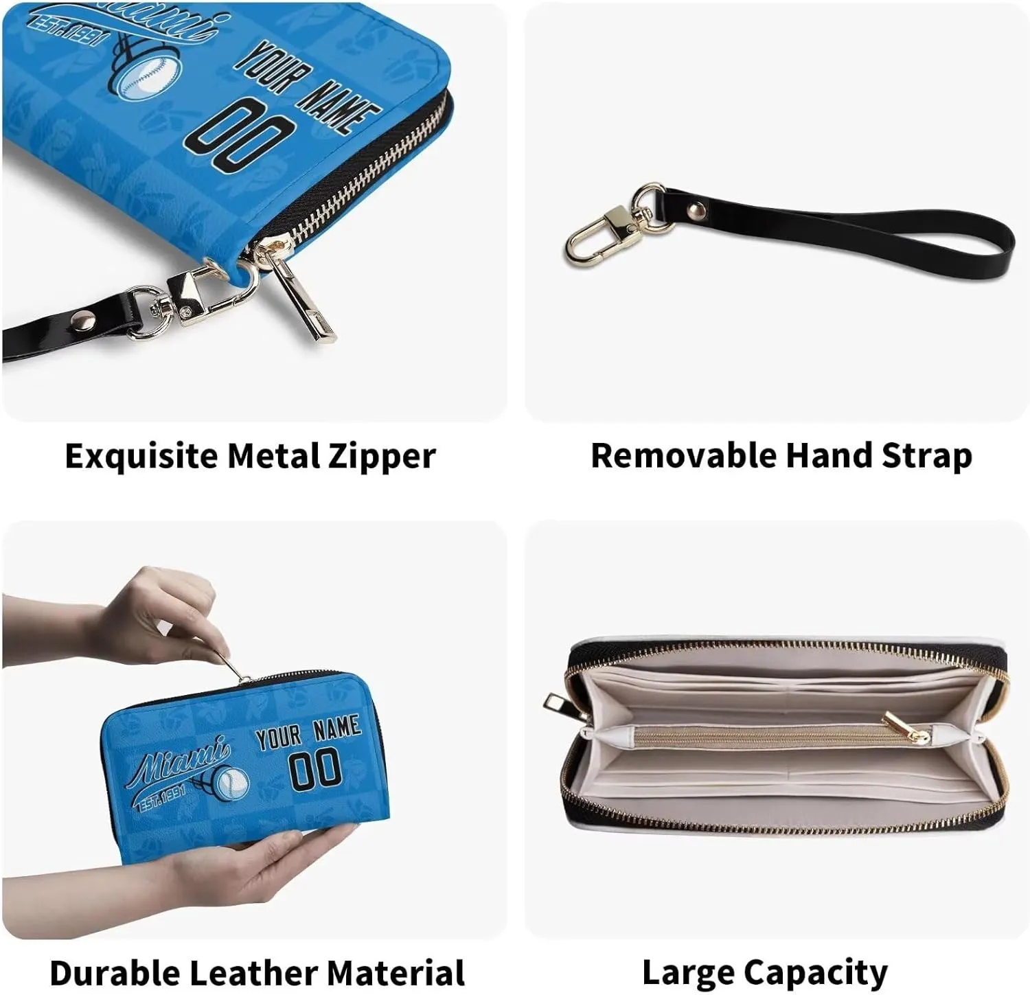 Custom Sports Team Player of Purse Zip Organizer Wallet-Personalized PU Leather Wallet,with Name Number,Fan Gift for Men Women.