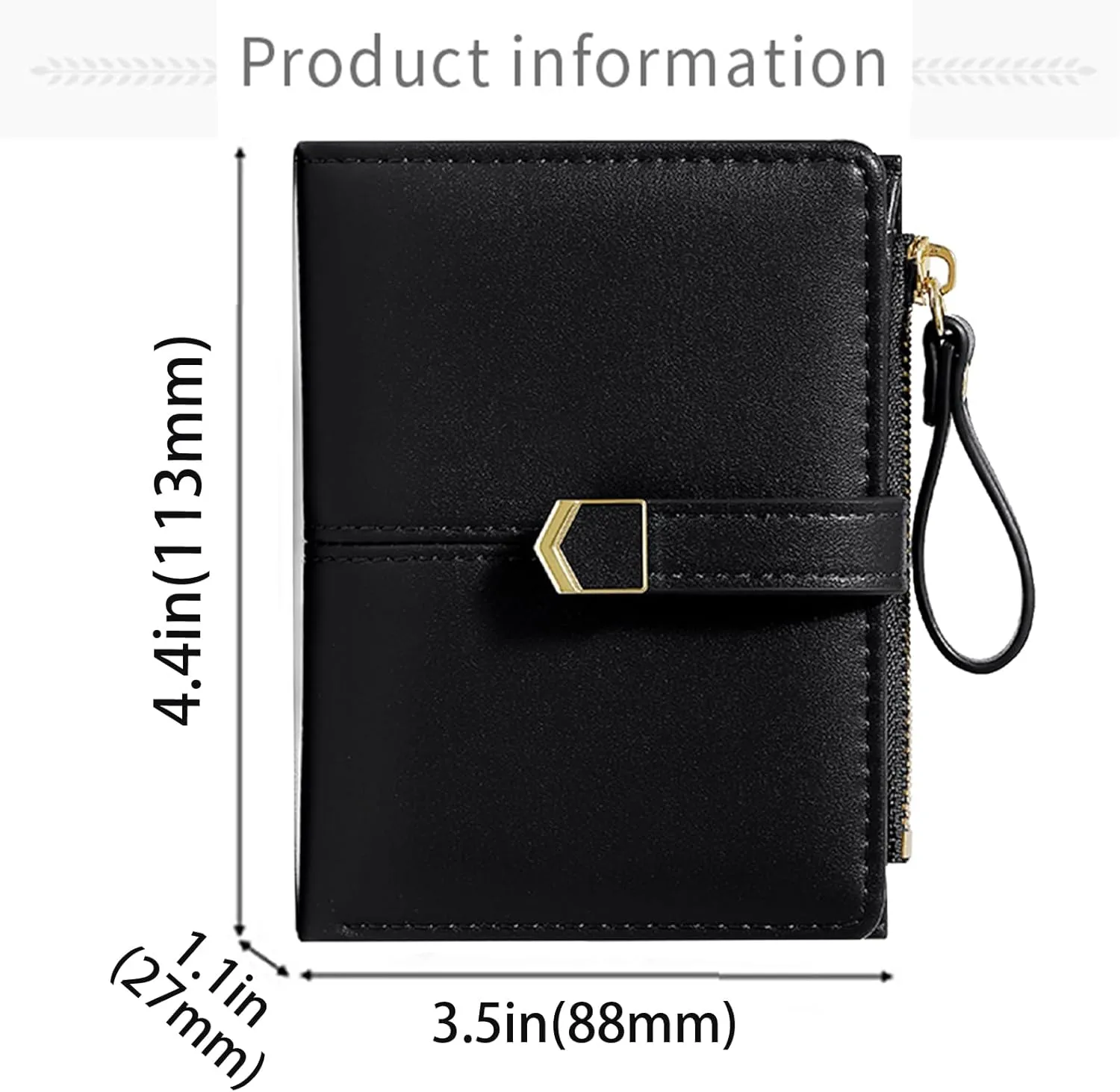 Cute Black Small Wallet for Women and Girls Minimalist Leather Coin Purse with Simple Buckle Kawaii Travel Wallet with ID Window Compact Cash Wallet for Ladies and Teens