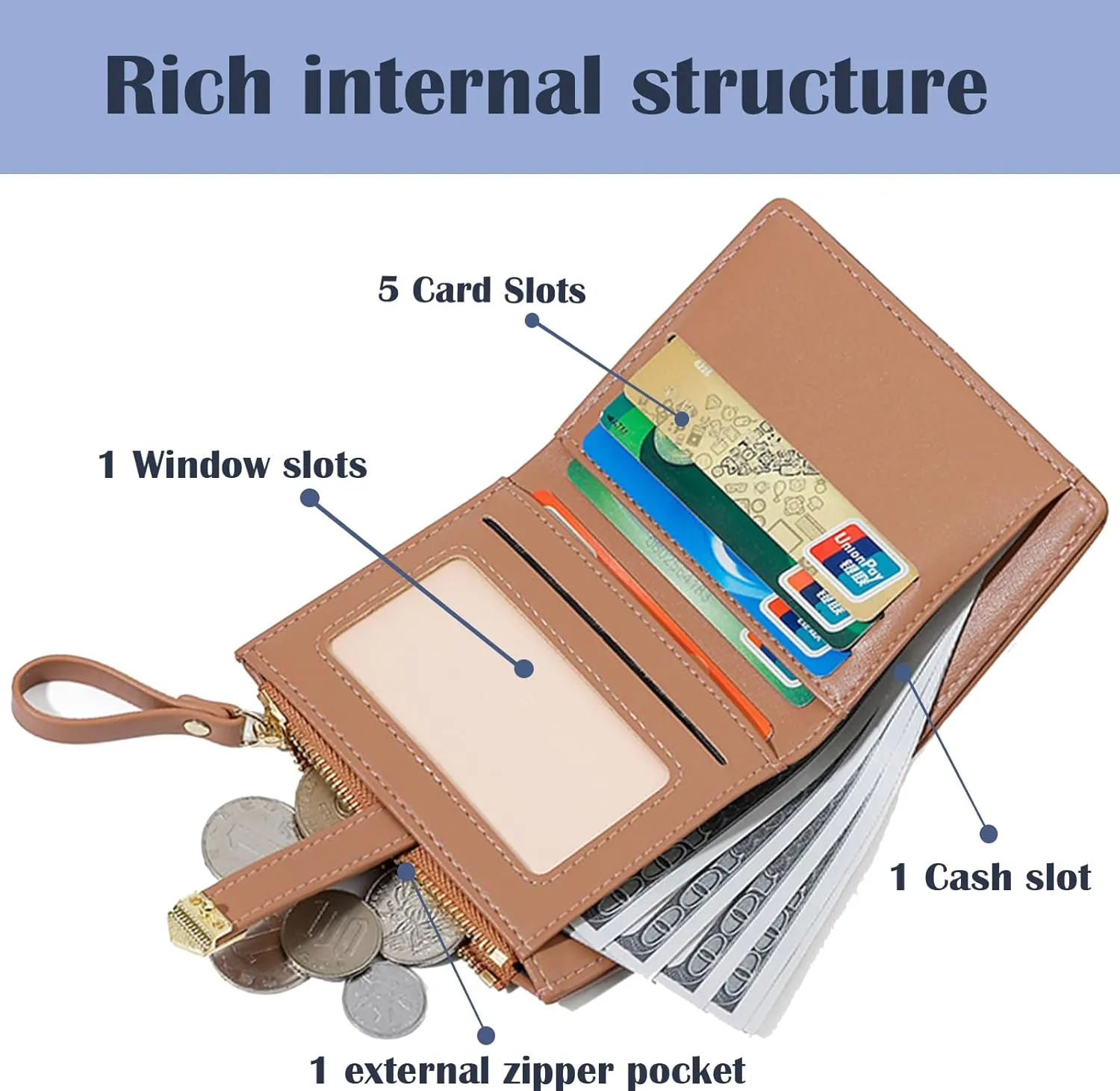 Cute Black Small Wallet for Women and Girls Minimalist Leather Coin Purse with Simple Buckle Kawaii Travel Wallet with ID Window Compact Cash Wallet for Ladies and Teens