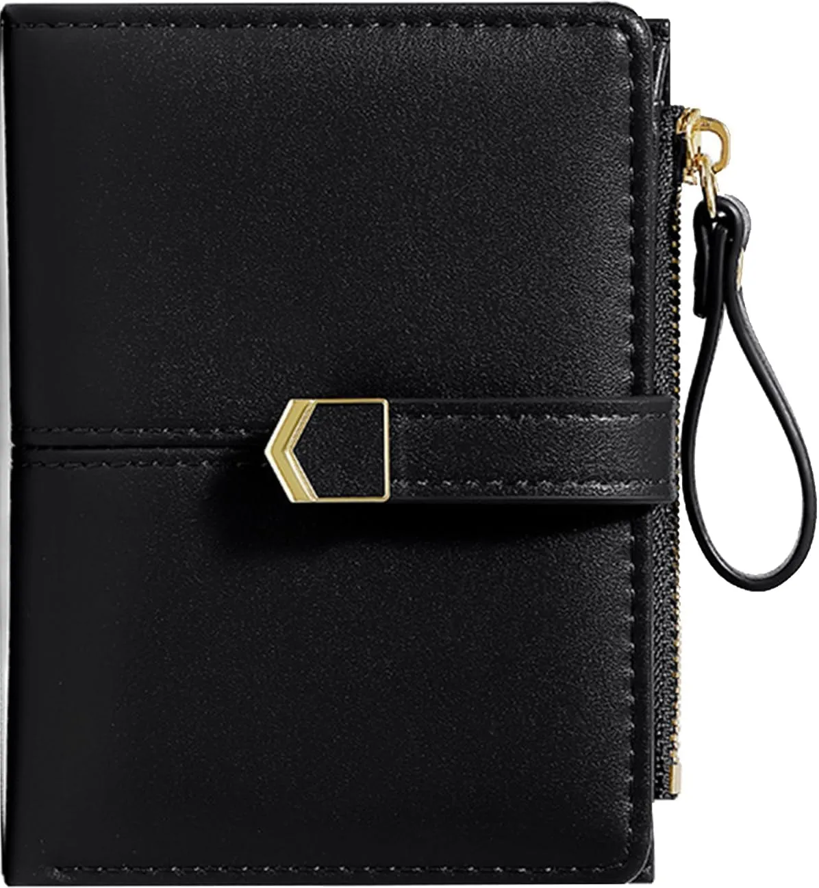 Cute Black Small Wallet for Women and Girls Minimalist Leather Coin Purse with Simple Buckle Kawaii Travel Wallet with ID Window Compact Cash Wallet for Ladies and Teens