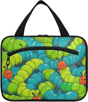 Cute Cartoon Animal Caterpillar Green hanging travel kit for women with hook, designer essential hanging toiletry bags for travelers cruises bolso de maquillaje para mujer L