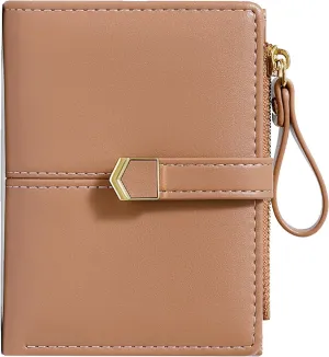 Cute Pink Small Wallet for Women and Girls Minimalist Leather Coin Purse with Simple Buckle Kawaii Travel Wallet with ID Window Compact Cash Wallet for Ladies and Teens