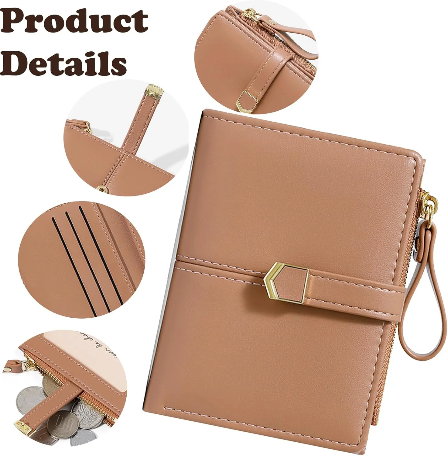 Cute Pink Small Wallet for Women and Girls Minimalist Leather Coin Purse with Simple Buckle Kawaii Travel Wallet with ID Window Compact Cash Wallet for Ladies and Teens